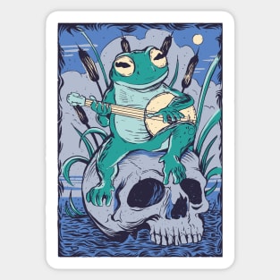 Creepy Cottage Core Banjo Frog on a Skull Sticker